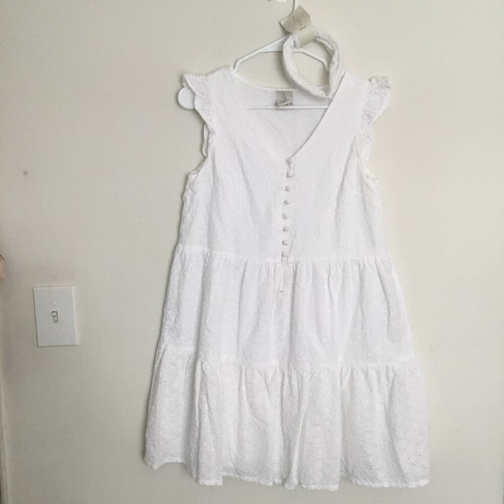 Joie White Eyelet Flutter Sleeve Mini Dress 100% Cotton Sz M Easter